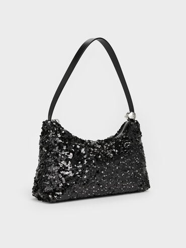 Jesmyn Sequinned Two-Way Bag, Noir, hi-res