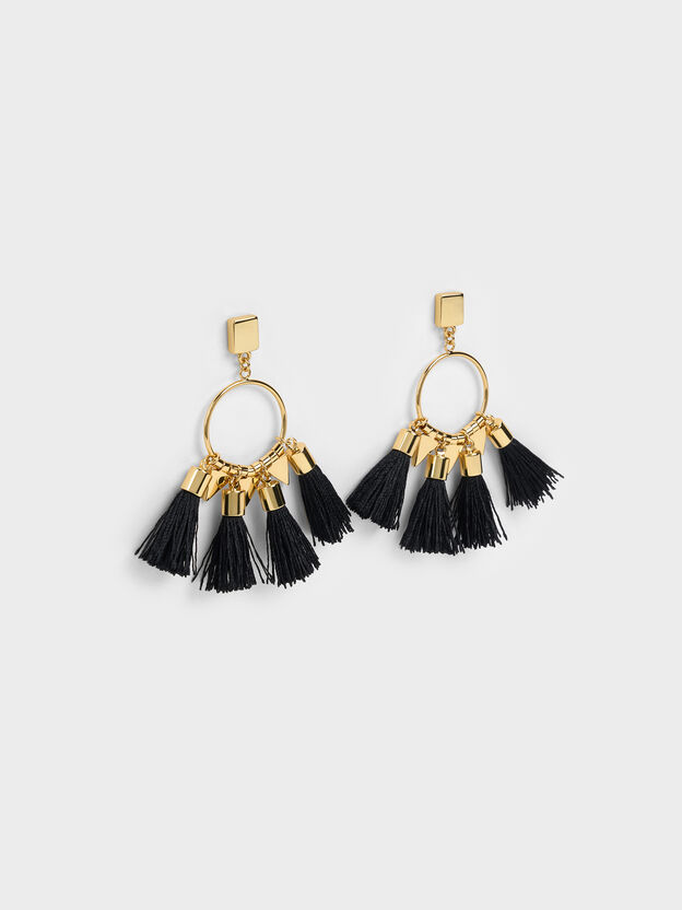 Orelia Tassel Drop Earrings, Black, hi-res