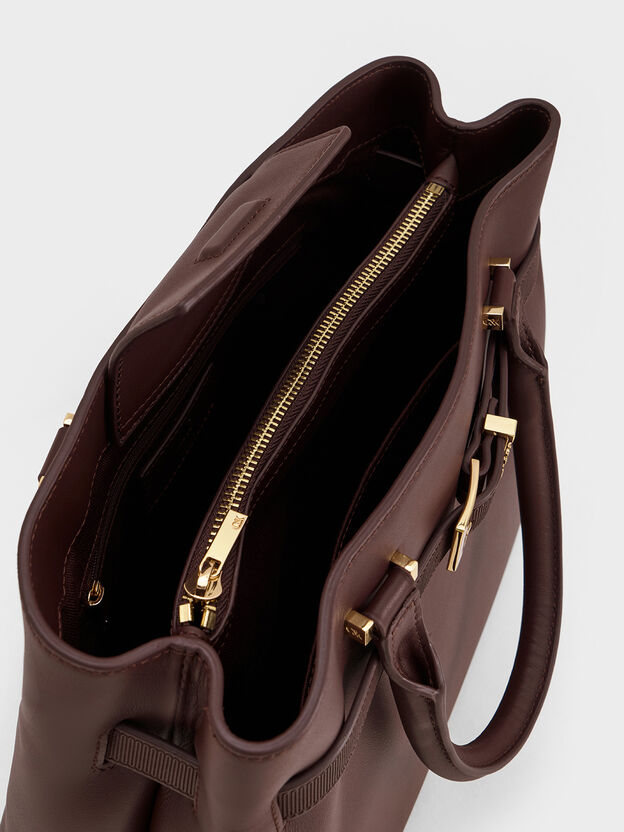 Voyager Leather Belted Tote Bag, Dark Brown, hi-res