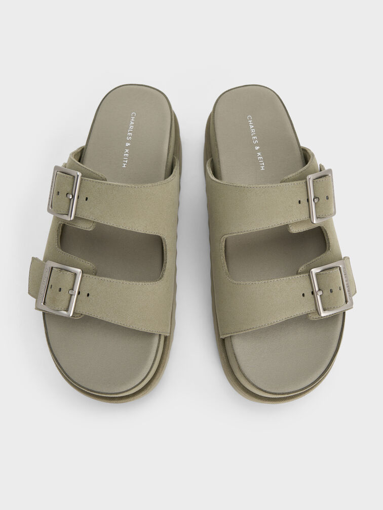 Buckled Double-Strap Flatform Sandals, Sage Green, hi-res