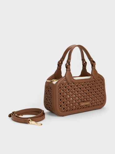 Azure Woven Tote Bag, Chocolate, hi-res