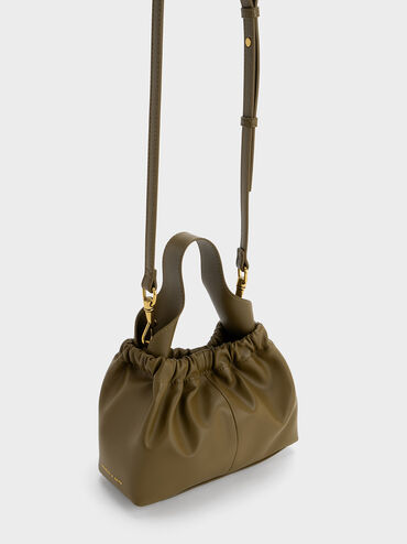 Ally Ruched Chain-Handle Bag, Khaki, hi-res