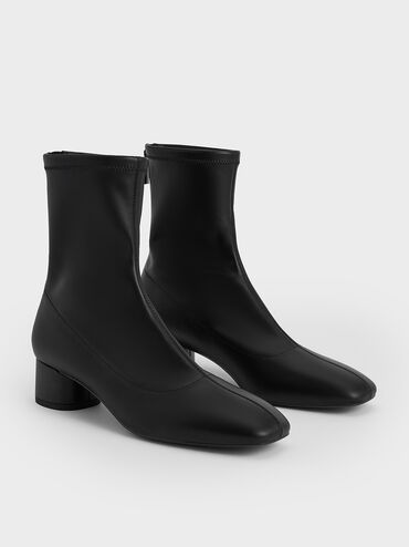 Stitch-Trim Heeled Ankle Boots, Black, hi-res