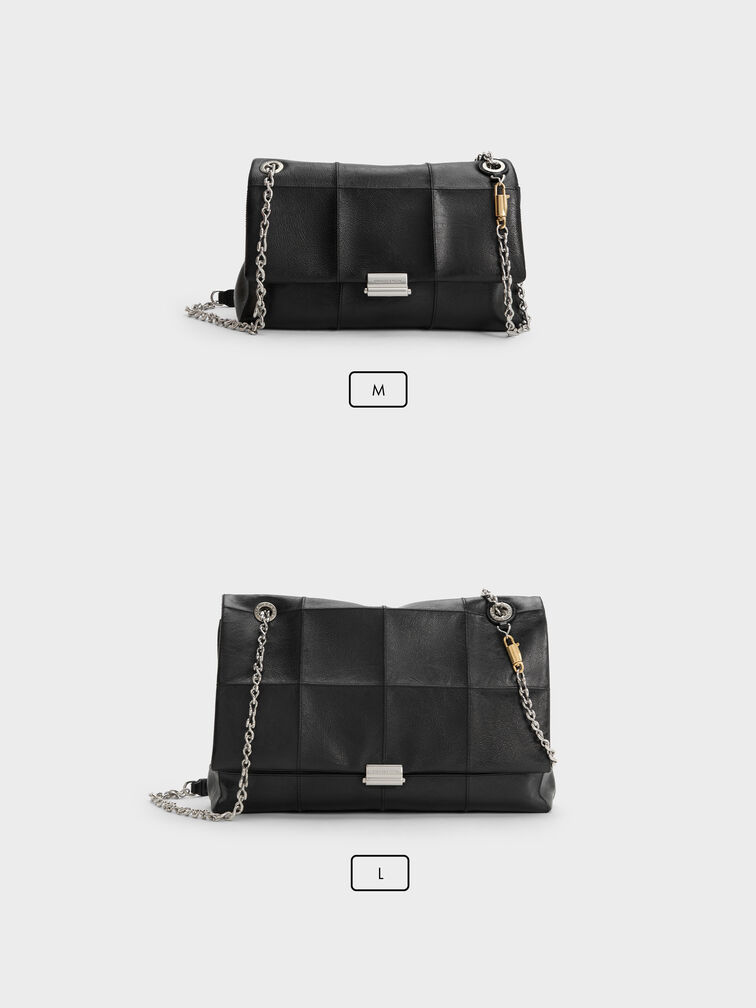 Large Delfina Quilted Chain-Strap Shoulder Bag, Black, hi-res