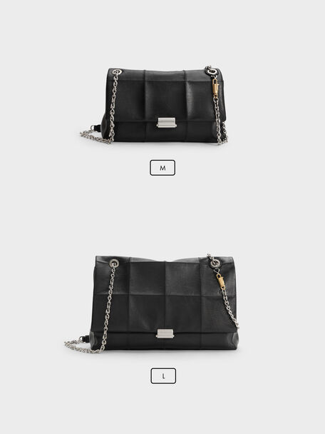 Large Delfina Quilted Chain-Strap Shoulder Bag, Black, hi-res