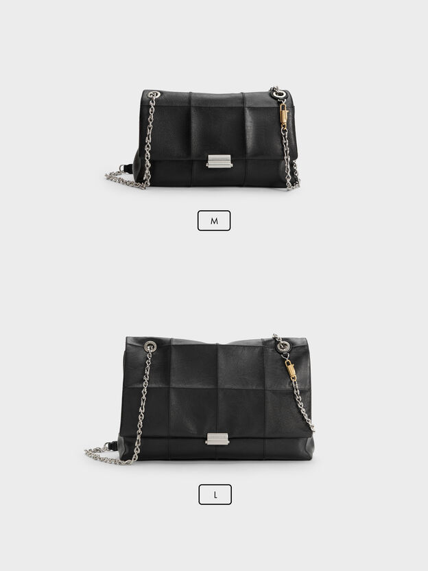 Large Delfina Quilted Chain-Strap Shoulder Bag, Black, hi-res