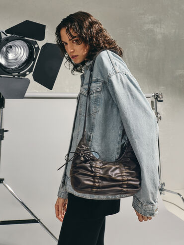 Kadee Ruched Bow-Charm Hobo Bag, Burnished Brown, hi-res