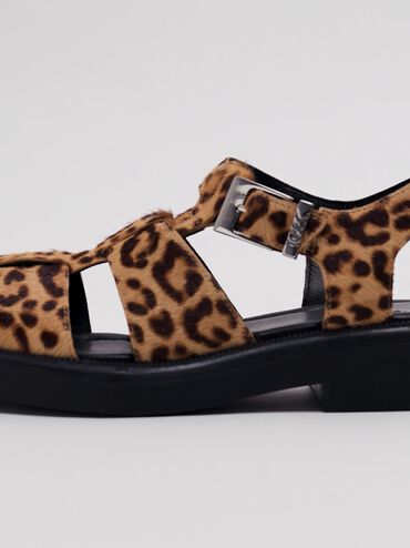 Leopard-Print Textured Caged Sandals, Multi, hi-res