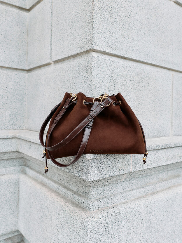 Moxie Drawstring Bucket Bag, Dark Brown, hi-res