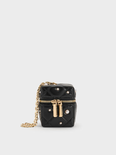 Janie Quilted Pearl Micro Bag, Black, hi-res