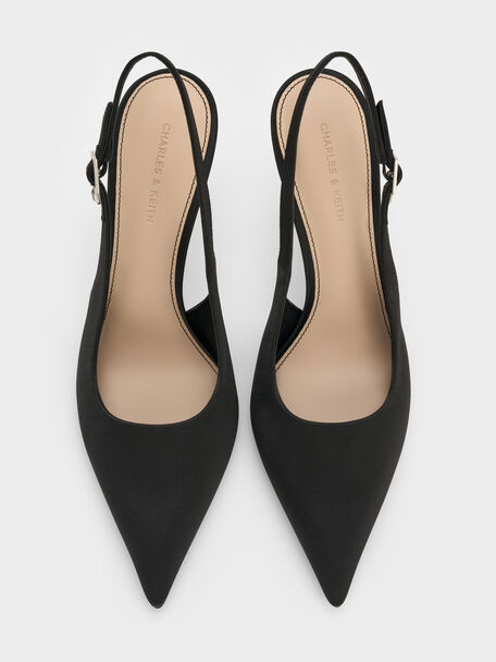 Teardrop-Crystal Pointed Slingback Pumps, Black Textured, hi-res