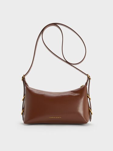 Bryna Belted Shoulder Bag, Dark Brown, hi-res