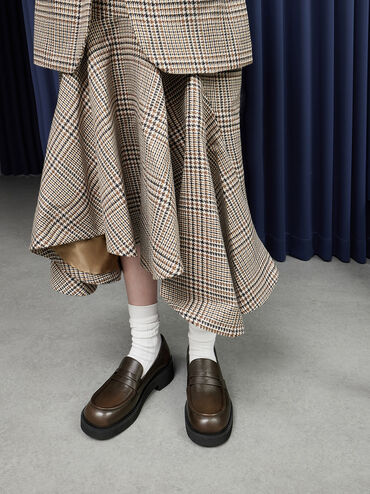 Chunky-Sole Penny Loafers, Dark Brown, hi-res