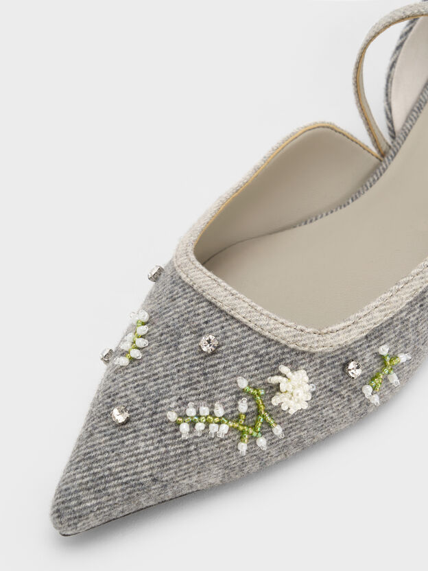 Twill Bead-Flower Mary Janes, Grey, hi-res