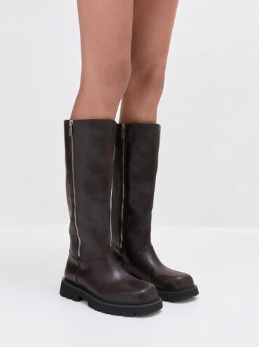 Rosamond Knee-High Boots, Dark Brown Textured, hi-res