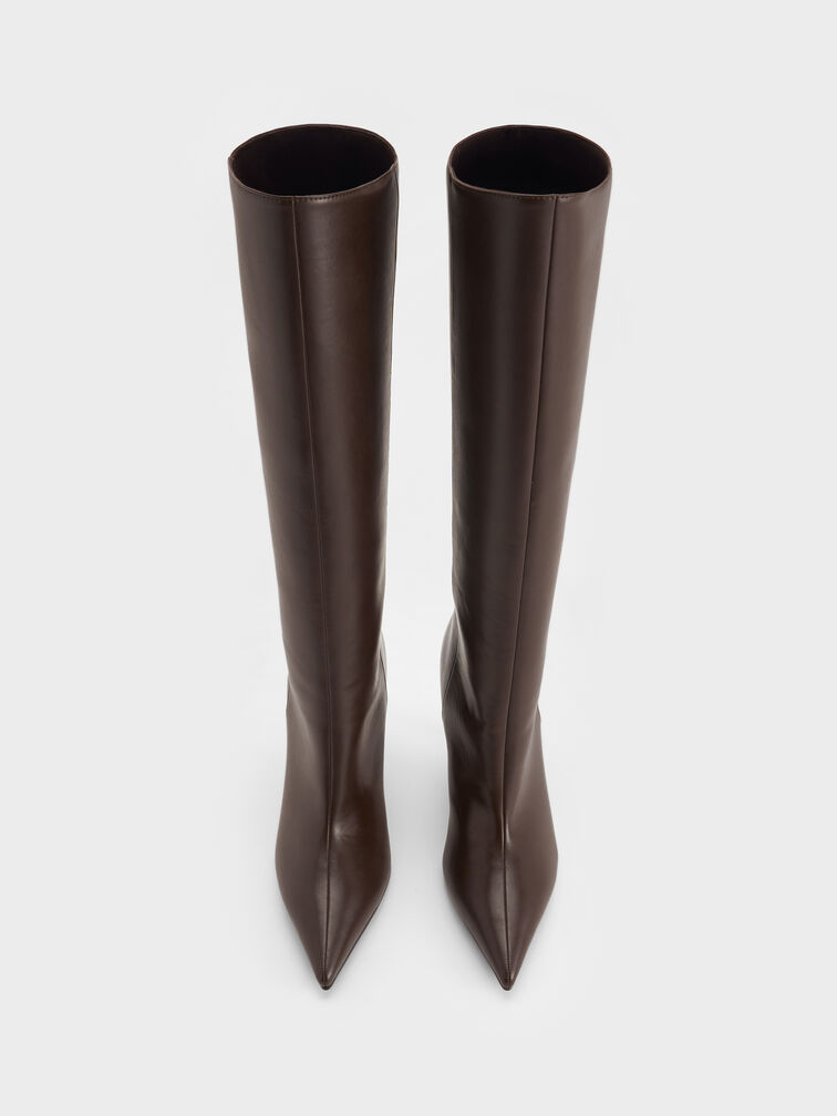 Pointed-Toe Stiletto-Heel Knee-High Boots, Dark Brown, hi-res