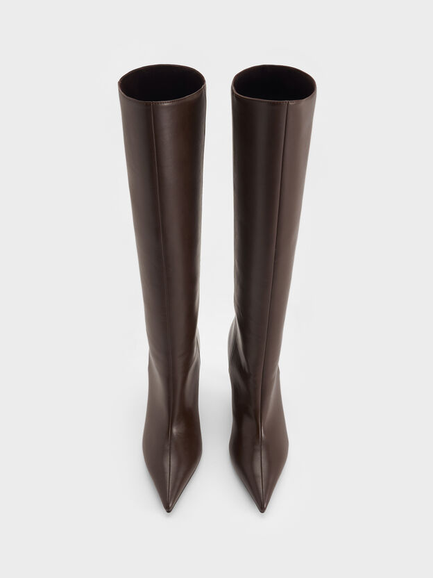 Pointed Stiletto Knee-High Boots, Dark Brown, hi-res