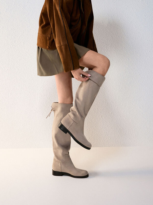Louisa Faux Suede Fold-Over Thigh-High Boots, Taupe, hi-res