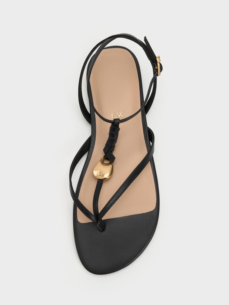 Adema Leather Strappy Thong Sandals, Black, hi-res