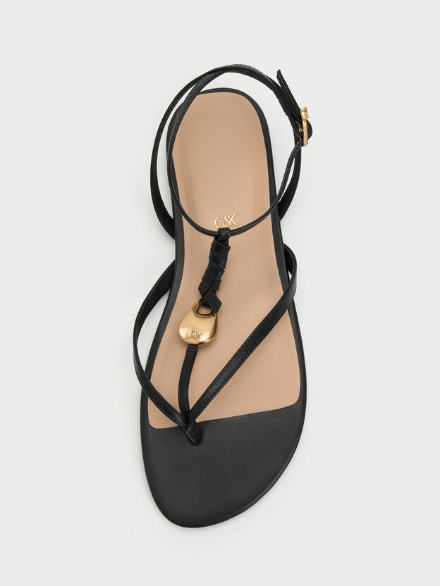 Adema Leather Strappy Thong Sandals, Black, hi-res