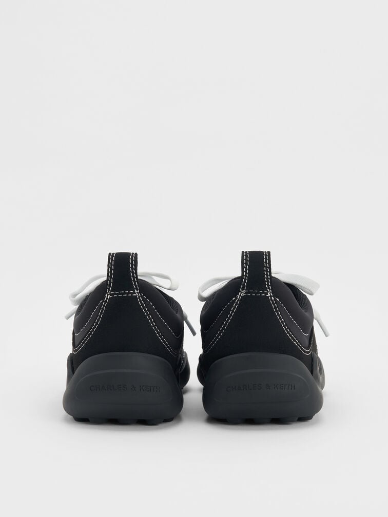 Minette Nylon Contrast-Panel Sneakers, Black Textured, hi-res