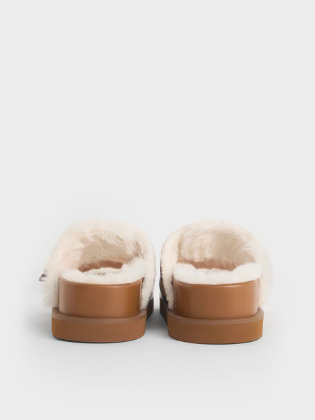 Hannah Furry Buckled Double-Strap Sandals, Brown, hi-res