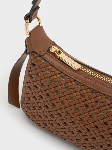 Mini Calla Woven Shoulder Bag, Chocolate, hi-res
