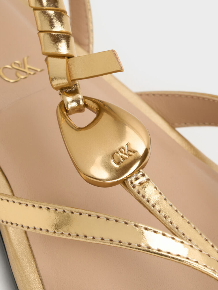 Adema Metallic Leather Strappy Thong Sandals, Gold, hi-res