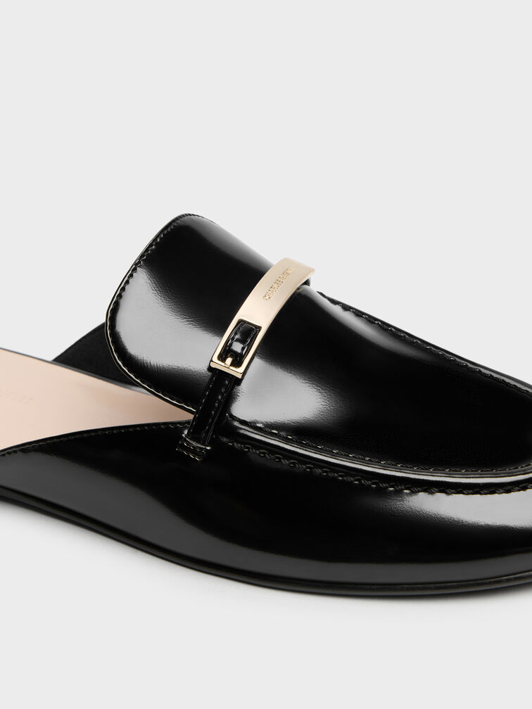 Metallic-Bar Loafer Mules, Black Box, hi-res
