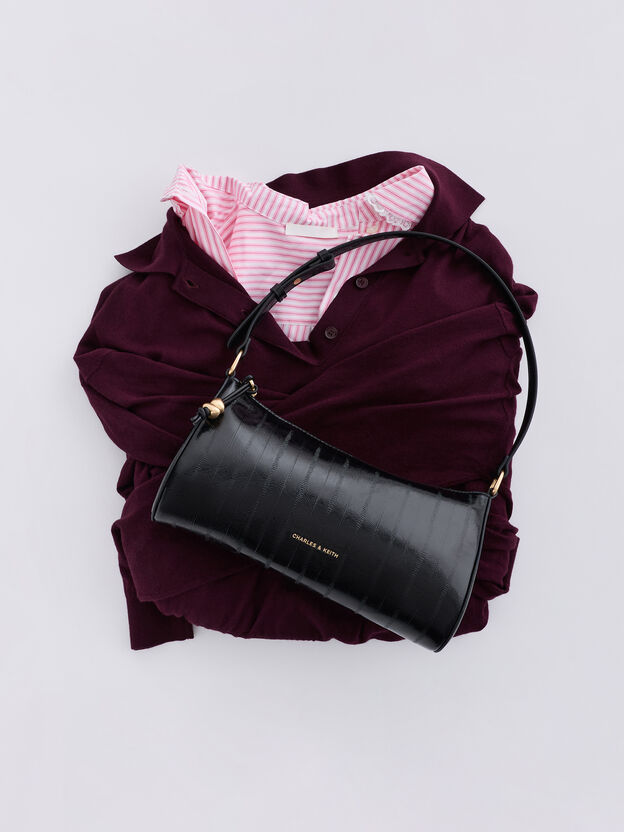 Augustine Eel-Effect Shoulder Bag, Black, hi-res