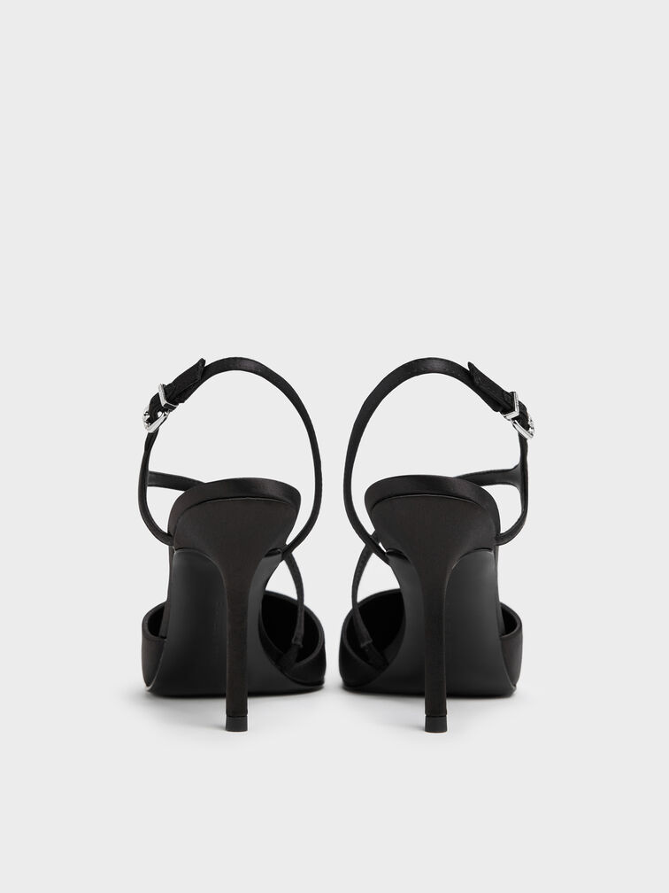 Cordelia Pointed Slingback Pumps, Black Textured, hi-res