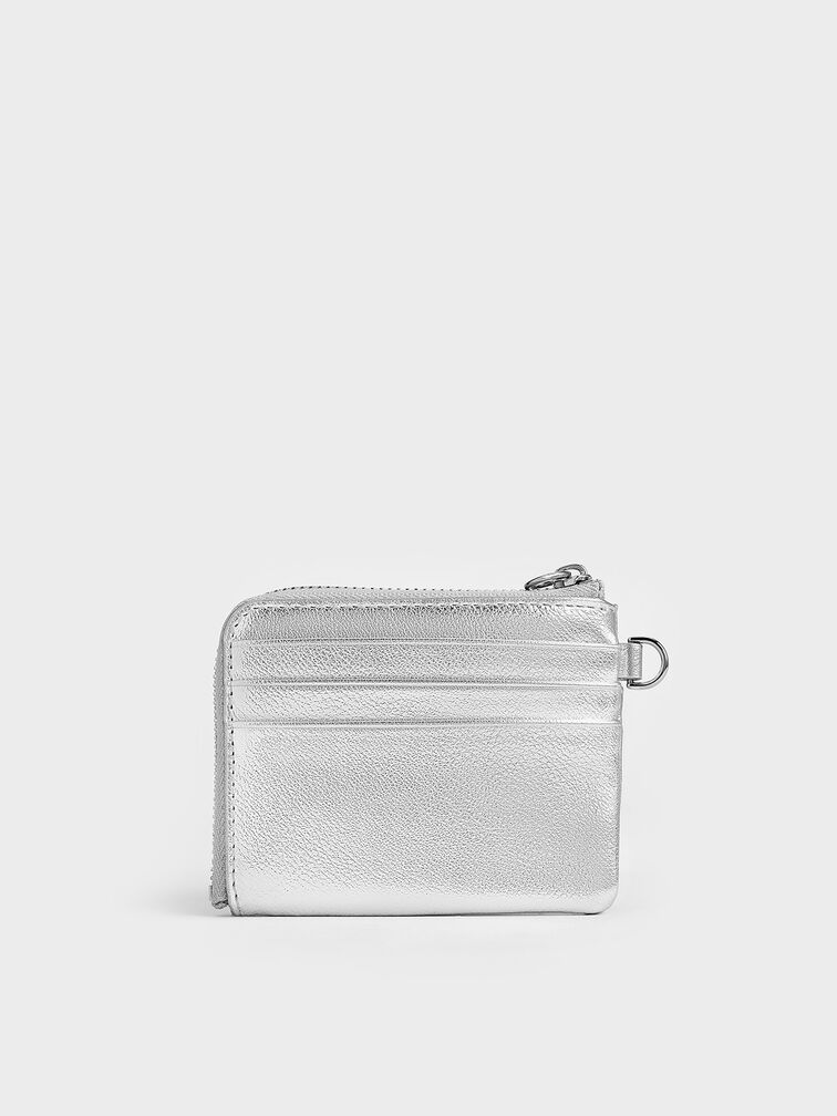 Rachel Metallic Front-Pocket Zip-Around Card Holder, Silver, hi-res