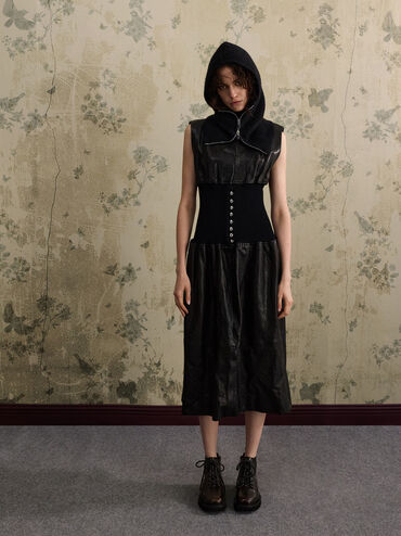 Ridged-Sole Side-Zip Combat Boots, Dark Brown, hi-res