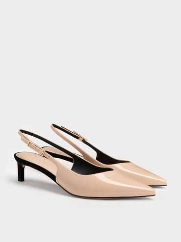 Luciana Patent Slingback Kitten Heels, Nude, hi-res