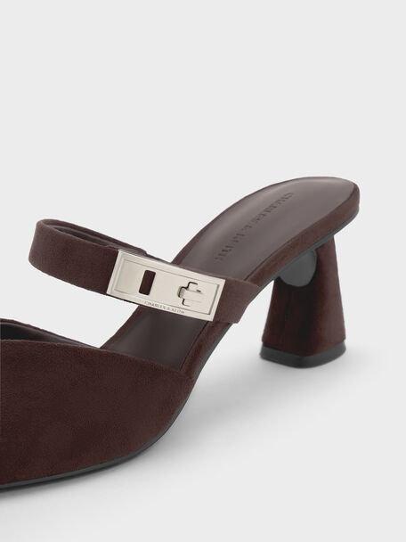 Lando Faux Suede Heeled Mules, Dark Brown Textured, hi-res