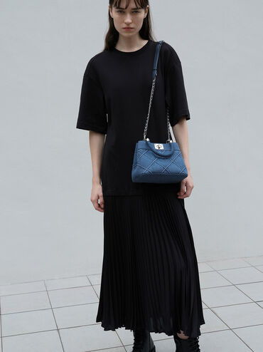 Eleni Denim Quilted Top Handle Bag, Denim Blue, hi-res