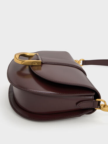 Gabine Leather Saddle Bag, Plum, hi-res