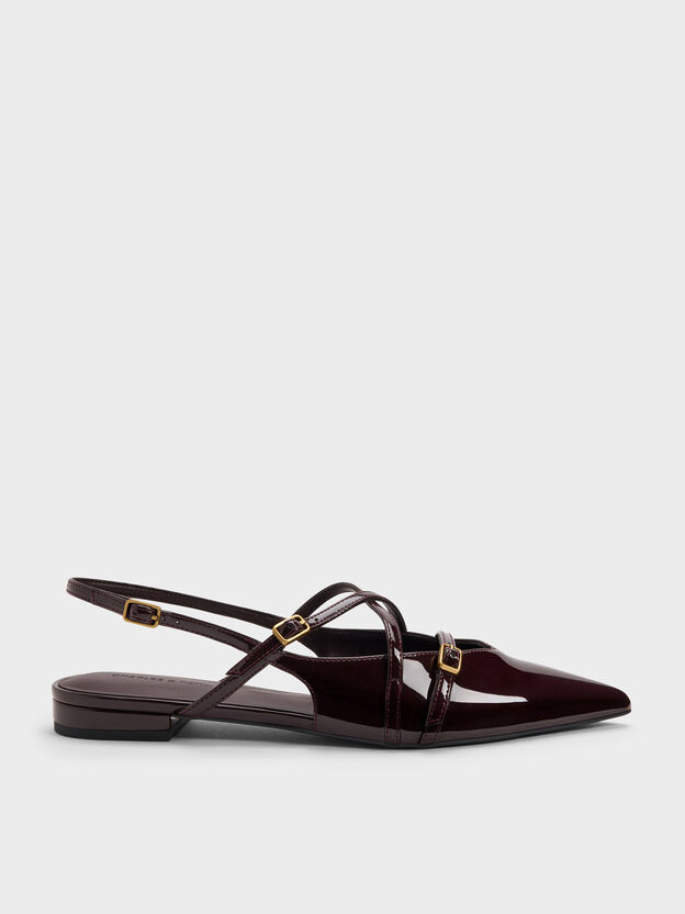 Maybelle Patent Strappy Slingback Flats, Burgundy, hi-res