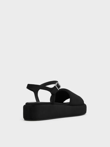 Faux Suede Ankle-Strap Flatform Sandals, Black Textured, hi-res