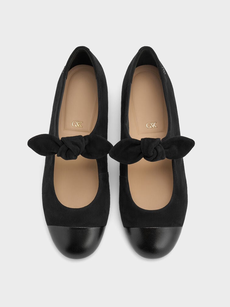 Suede & Leather Mary Janes, Black, hi-res
