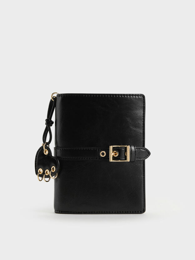 Rey Heart Belted Passport Holder, Black, hi-res