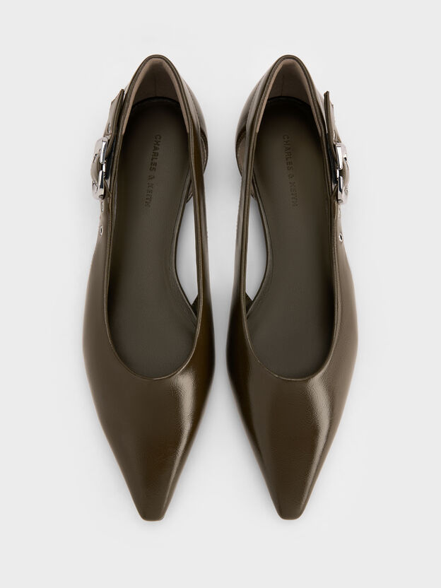 Buckled Cut-Out Ballet Flats, Olive, hi-res