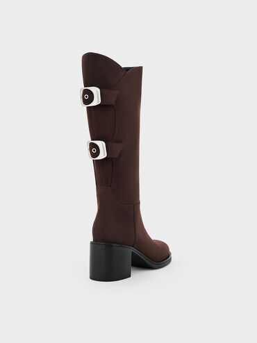 Masei Faux Suede Grommet-Strap Knee-High Boots, Dark Brown, hi-res