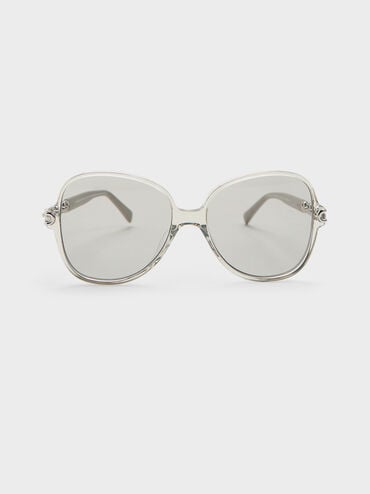 Delaney Recycled Acetate Chain-Link Butterfly Sunglasses, Minted Grey, hi-res