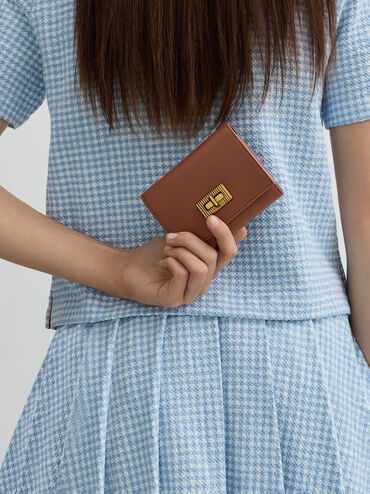 Edna Turn-Lock Knotted-Strap Wallet, Chocolate, hi-res