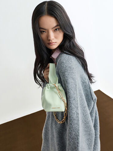 Ally Ruched Slouchy Chain-Handle Bag, Mint Green, hi-res