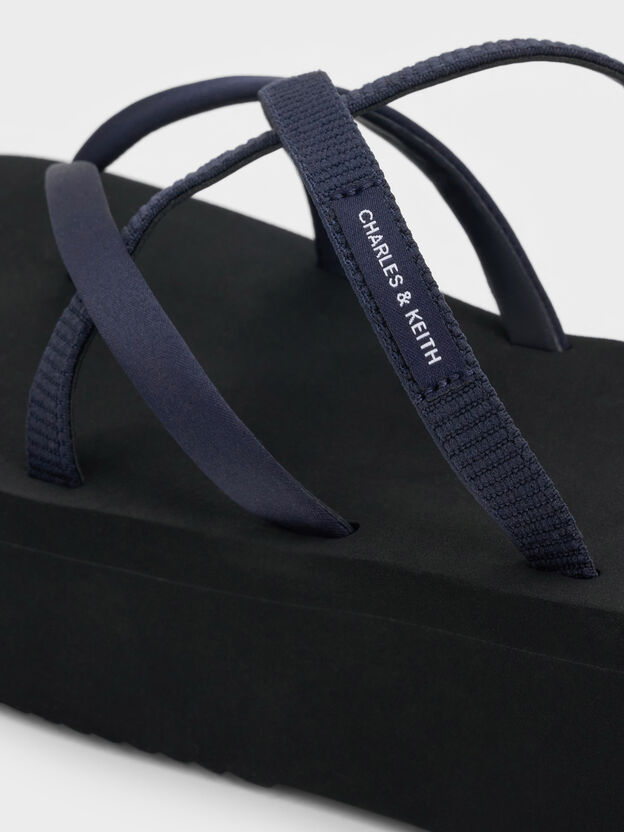 Levy Satin Strappy Flatform Sandals, Dark Blue, hi-res