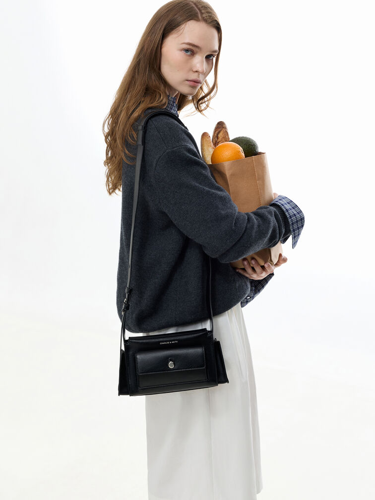 Zevon Multi-Pocket Shoulder Bag, Noir, hi-res
