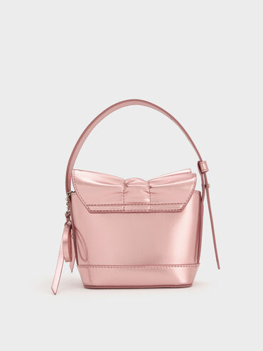 Kadee Metallic Bow-Charm Ruched Mini Bag, Aura Pink, hi-res