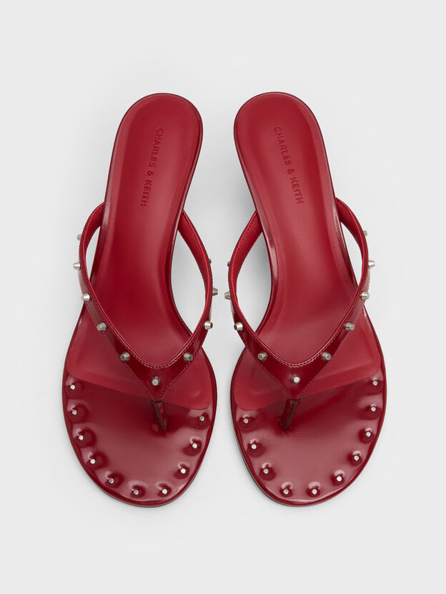 Briella Studded Heeled Thong Sandals, Red, hi-res